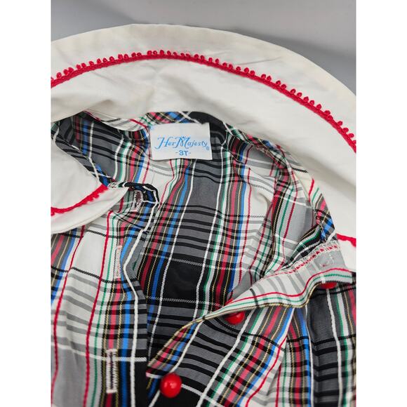 Her Majesty Toddler Girls Sz 3T Circle Formal Dress Black Red Plaid Collared - Picture 2 of 5